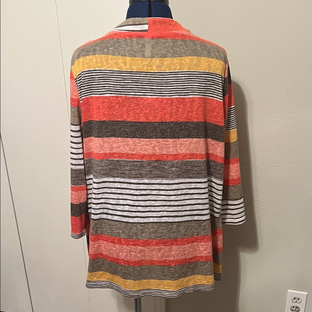Dearcase Flamingo Sweater 3/4 Waterfall Cardigan Orange Gray Yellow Stripe Sz XL - Picture 2 of 13